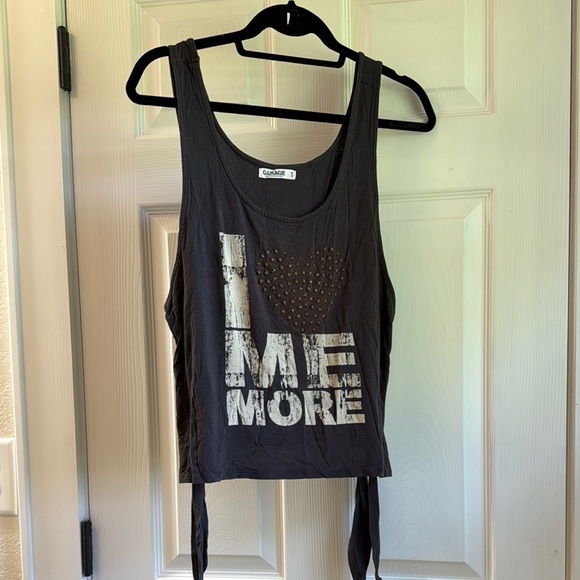 Garage Gray “I <3 Me More” Tank Top with Side Tie Details - Picture 1 of 9